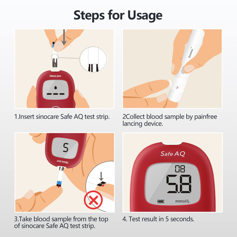 Sinocare Blood Sugar Test Strip Safe AQ, 50pcs No Coding Blood Glucose Test Strips & 50pcs Twist Lans., Only for Safe AQ Smart and Safe AQ Voice, Diabetes Testing Strips (Sinocare Safe AQ Strips- 50) 50pcs AQ Blood Sugar Test Strips - NewNest Australia