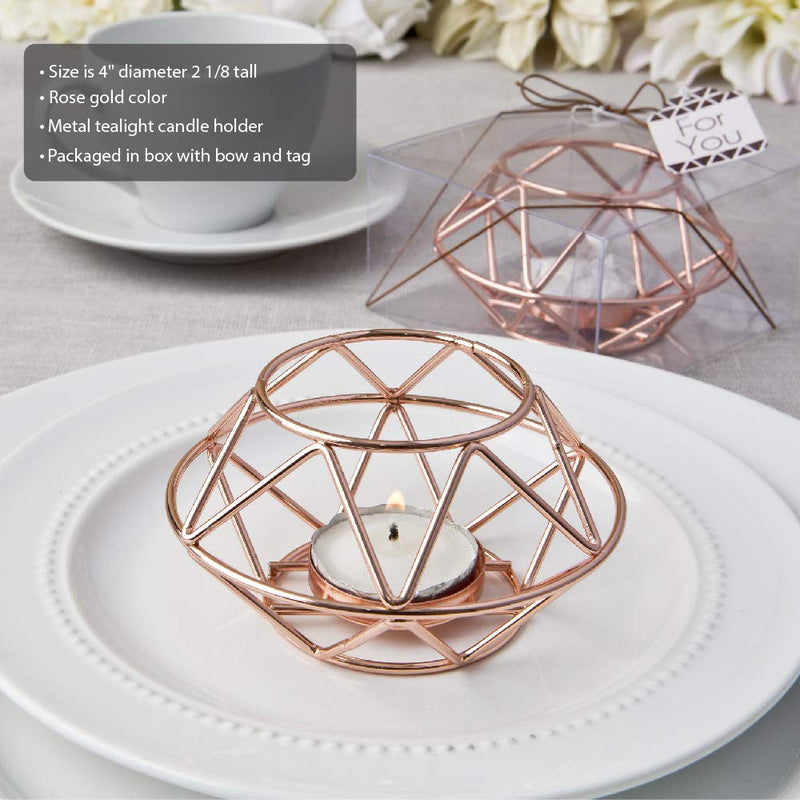 NewNest Australia - FASHIONCRAFT 8742 Geometric Design Rose Gold Metal Tealight Candle Holder, Candle Wedding Favor, Candle Centerpiece, Pack of 2 