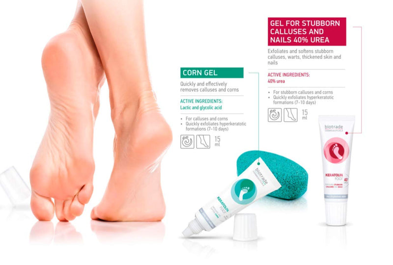 Keratolin Foot Gel For Corns, Calluses and Warts Remover Thickened Skin And Nails Cream Kit 40% Urea 15 ml Knees Elbows And Heels By Biotrade - NewNest Australia