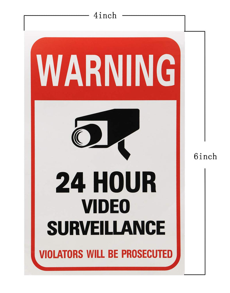 Tupalizy 24 Hours Video Camera Surveillance Sign Stickers Decals Self-Adhesive Home Business Alarm System Security Warning Stickers for Window Wall Door, 4 x 6 Inch, 20PCS - NewNest Australia