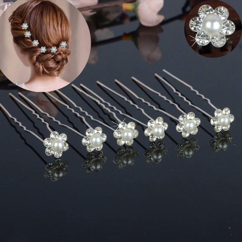 ZOCONE 51 PCS Wedding Hairpins Hair Clips, Crystal Pearl Bridal Hairpins Rhinestone Wedding Flower Hair Pins Silver Bride Hairpin Wedding Hair Accessories for Bridal Women Bridesmaid Holy Communion(A) A - NewNest Australia