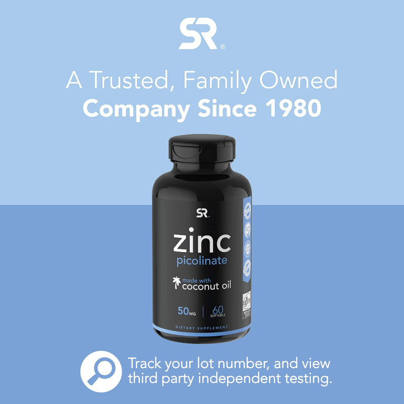 Zinc Picolinate 50mg with Organic Coconut Oil | Highly Absorbable Zinc Supplement for Healthy Immune Function | Non-GMO Verified, Gluten & Soy Free (60 Liquid Soft gels) - NewNest Australia