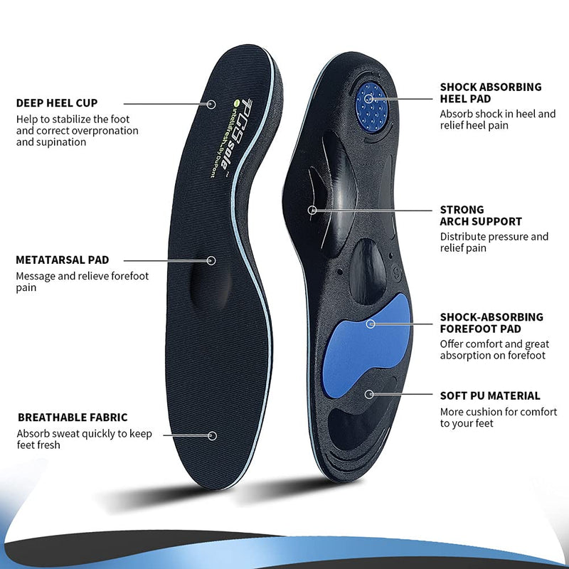 PCSsole Orthotic High Arch Support Insoles, Comfort Sport Insert for Flat Feet, Plantar Fasciitis, Feet Pain, Foot Valgus, Over Pronation for Men and Women S:Women(6-7.5)26cm Black - NewNest Australia