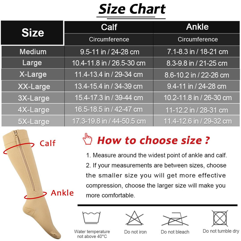 Ailaka Compression Stockings With Zipper For Women Men, 20-30 Mmhg Medical Class 2 Compression Socks Support Stockings With Zipper For Varicose Veins, Edema, Recovery, Pregnant Women X-Large (1 Pair) Bejge - NewNest Australia