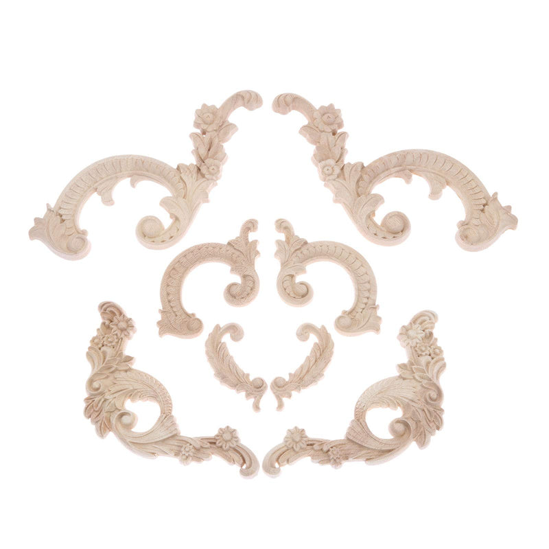 NewNest Australia - 2 Pairs Left Right Clear Flower Line Wood Carved Fine Frame Decor Applique Onlay Decor of Wall Head Home Funiture Unpainted Modern 20x8.5cm C#20x8.5cm 2pcs Left + 2pcs Right 