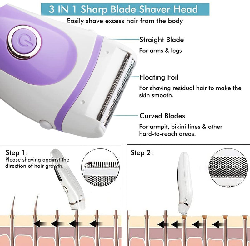 Electric Lady Shaver Bikini Trimmer, Wet & Dry Rechargeable Cordless Painless Electric Razor for Women, LED Display Razor for Legs Underarms (Purple) Purple - NewNest Australia