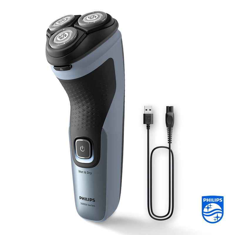 Philips Shaver Series 3000X - Electric wet and dry shaver for men in sky blue, with SkinProtect technology, fold-out beard trimmer and ergonomic handle (model X3053/00) - NewNest Australia