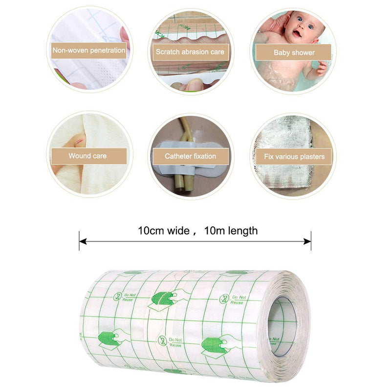 wordmouk Waterproof Transparent Film Roll Adhesive Tape Medical Wound Dressing Fixer Plaster Stretch Fixation Tape Tattoo Aftercare Bandage Anti-Allergic self-Paste (10cmX10m) - NewNest Australia