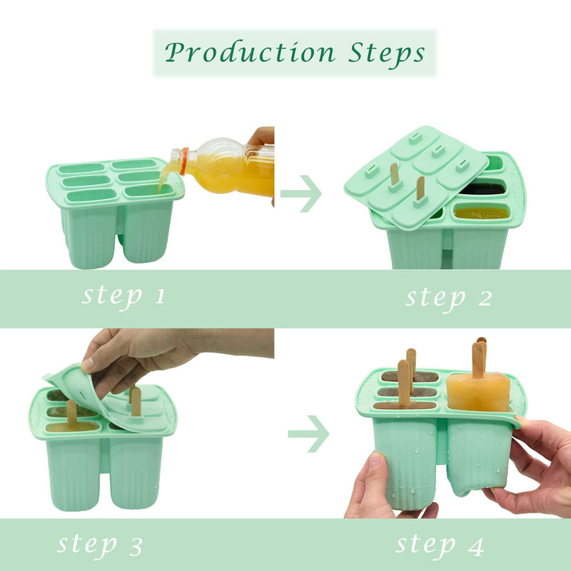 Bongpuda Popsicle Molds with Sticks 6 Pieces Silicone Ice Pop Molds BPA Free for Kids, Homemade Popsicles, DIY Frozen Popsicle with Silicone Funnel and Cleaning Brush (Green) Green - NewNest Australia