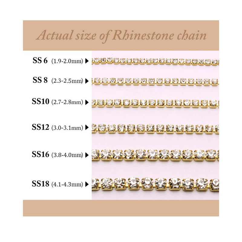 1 Roll 10 Yards Crystal Rhinestone Trim Close Cup Clear Chain with Gold Setting Base (SS6 2mm) SS6 2mm - NewNest Australia