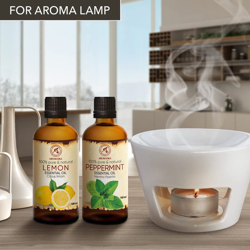 Peppermint Oil 100 Ml & Lemon Oil 100 Ml - Mentha Piperita - Citrus Lime - Pure Fragrance Oils Gift Set For Humidifier - Hair & Skin Care - Aromatherapy - Oil Burner - Diffuser - NewNest Australia
