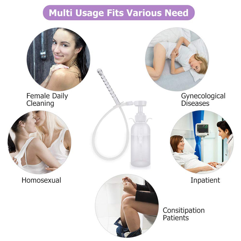 Reusable Vaginal Cleansing System, 300ml Vaginal Cleanser Vaginal Douche for Women, Anal Douche Manual Pressure Enemas for Douche Vagina Cleaning Kit with 3 Nozzle Tips, Suitable for Men and Women - NewNest Australia