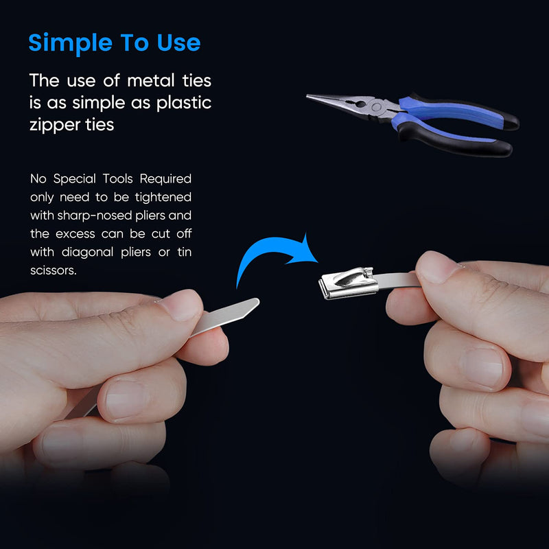 Neojao Metal Zip Ties,100 Pcs 11.8 Inch,304 Stainless Steel Zip Ties Multi-purpose Metal Cable Ties-Suitable for Outdoor Chain Link Fence and Exhaust Wrap Zip Ties - NewNest Australia