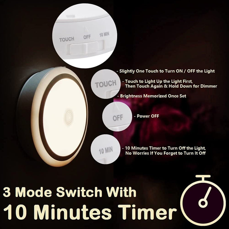 RTSU Rechargeable Touch Light with Timer, Dimmable Kids Baby Nursery Night Light Lamp, Wireless Stick-on Anywhere LED Push Tap Light for Closet Cabinet, Brightness Memory, Warm White Light (Golden) Golden - NewNest Australia