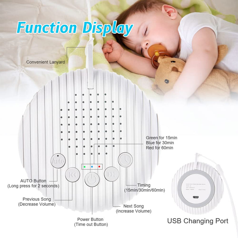 URAQT White Noise Machine, 10 Soothing Nature Sounds Therapy Portable Sleep Sound Machine, Mini Sound Machine for Baby Kids Adults, USB Rechargeable Baby Sleep Machine with 3 Timer Memory Functions - NewNest Australia