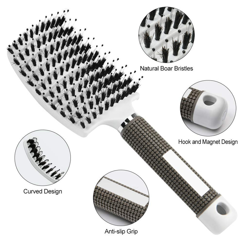 URAQT Hair Brush, Boar Bristle Paddle Hairbrush for Women, Soft Massage Hair Comb, Detangle Hair Brush for Long Thick Curly Hair, Reducing Hair Breakage and Frizzy White - NewNest Australia