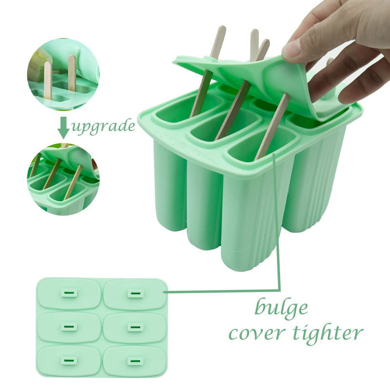 Bongpuda Popsicle Molds with Sticks 6 Pieces Silicone Ice Pop Molds BPA Free for Kids, Homemade Popsicles, DIY Frozen Popsicle with Silicone Funnel and Cleaning Brush (Green) Green - NewNest Australia