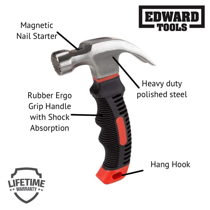 Edward Tools Small Claw Hammer 8 oz. with Magnetic Nail Starter - Polished Heavy Duty Steel Head - Ergo Rubber Grip Handle - Mini Hammer for Home, DIY, Camping, Kids, Tent Stakes - NewNest Australia