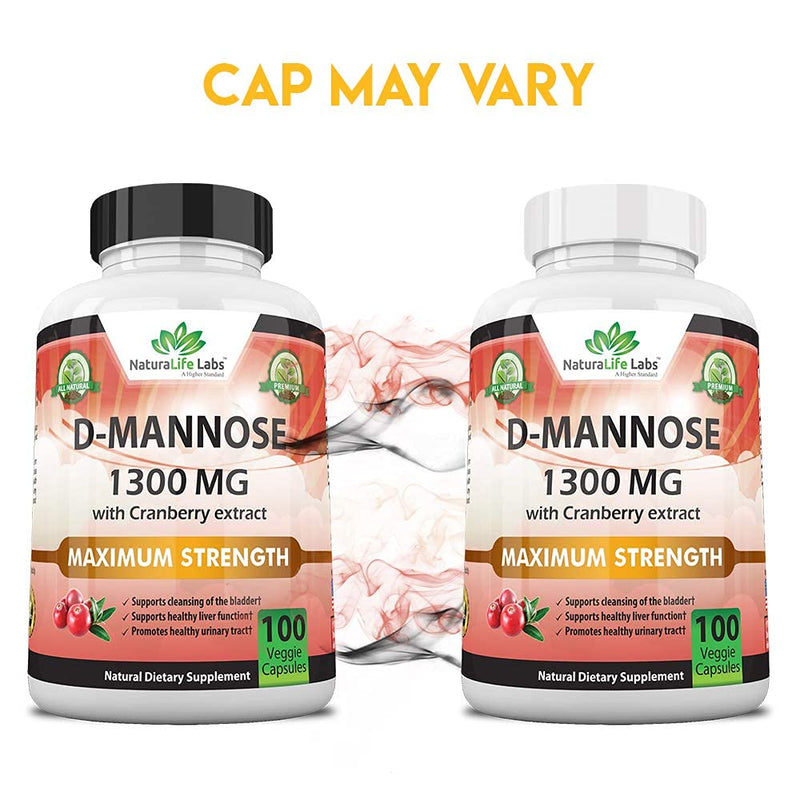 D-Mannose 1,300 mg with Cranberry Extract Fast-Acting, Flush Impurities, Natural Urinary Tract Health- 100 Veggie Capsules - NewNest Australia