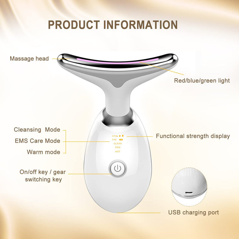 Coobes Electric Facial Massager Anti-Wrinkle, Neck Face Firming Device, Face Against Wrinkles Beauty Meter, Ems Facial Care Device Anti-Wrinkle Device For Women. (3 Color Led Modes) 3 Color Led Modes - NewNest Australia