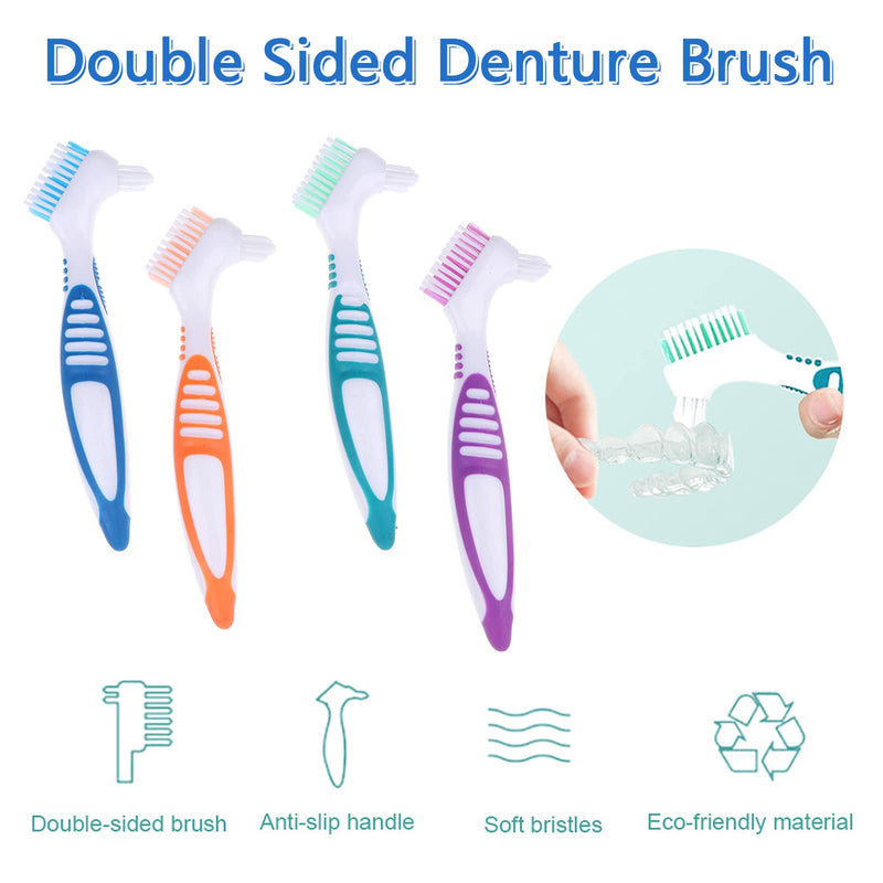 Denture Brush, 4pcs Small Denture Toothbrush, Multi-Layer Bristles, Ergonomic Rubber Handle for Improper Teeth Cleaning - NewNest Australia