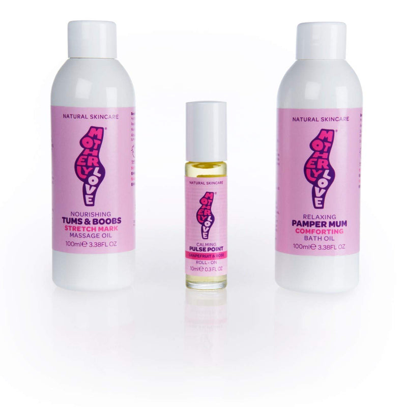 Motherlylove MOTHERS PAMPER Gift Set | 100% Natural & Vegan: Stretch Mark Oil, Bath Oil & Pulse Point | Made in UK by an Expert Midwife - NewNest Australia