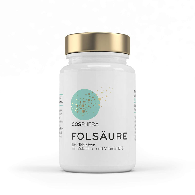 Folic acid tablets - High dose with 800 μg folate (metafolin) and 25 μg vitamin B12 per tablet - 180 vegan tablets in a 6-month supply - With 5-MTHF, the best usable vitamin B9 - NewNest Australia