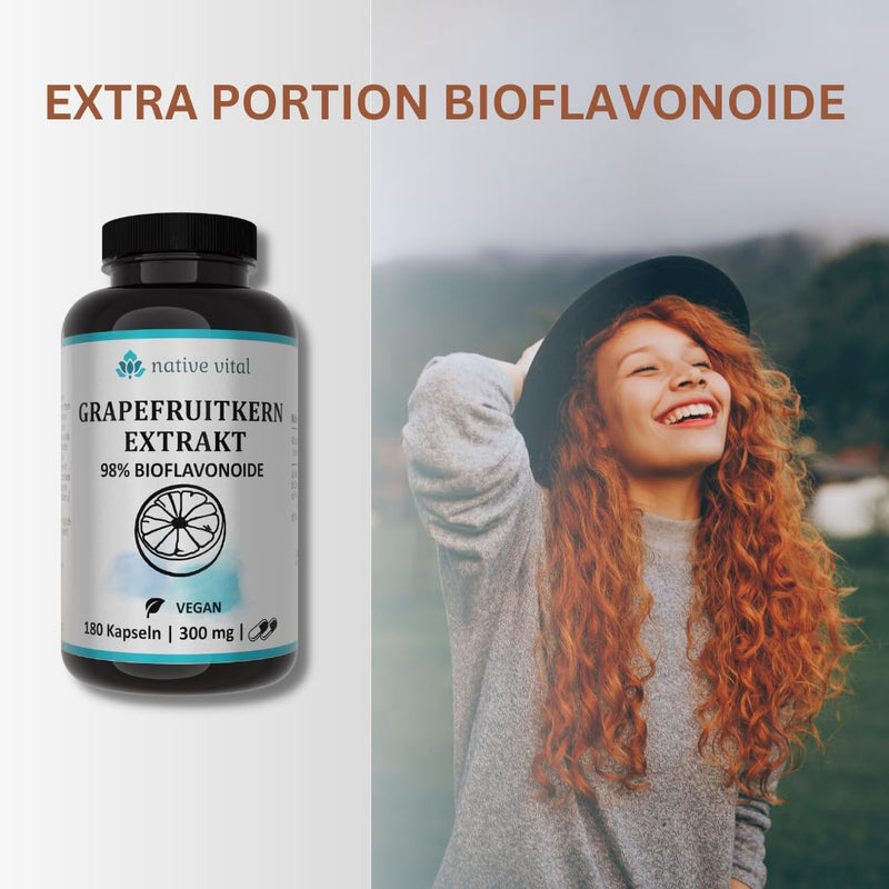 Grapefruit seed extract - IMPORTANT: 98% (300mg) bioflavonoids per daily dose - 180 capsules - Made in Germany - Vegan - Premium quality - NewNest Australia