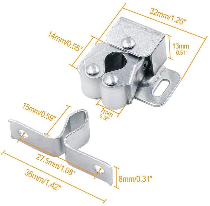 XMHF Hardware Roller Catch Double Roller Catch Silver Tone Catch Door Latch with Installation Screws for Cabinet Drawer Closet 20 Pcs - NewNest Australia