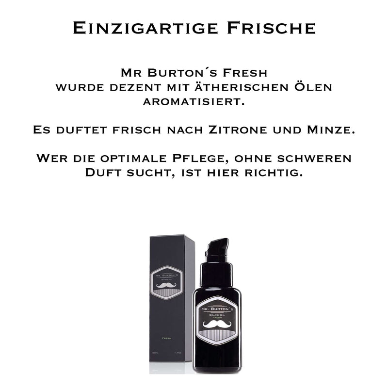 Beard care for men - Mr. Burton's Beard Oil - FRESH - 50 ml beard oil for men for beard care - 100% natural ingredients - premium quality - Made in Germany fresh mint and mild orange 50 ml (pack of 1) - NewNest Australia