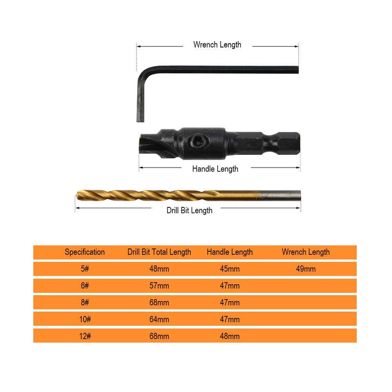 1/4 inch Hex Shank Countersink Drill Bit Power Tools Accessories for Plastic Metal Woodworking Tool by Power Drill 5Pcs/Set #5#6#8#10#12 (Gold) 5-Pack/Set Gold - NewNest Australia