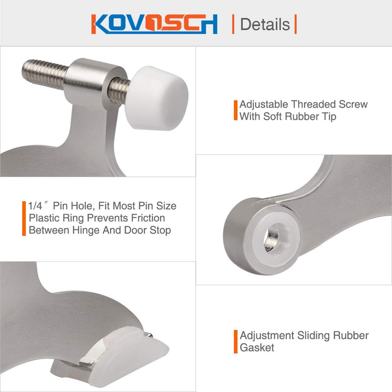 KOVOSCH 6 Pack Hinge Pin Door Stopper Brushed Satin Nickel - Adjustable Heavy Duty Hinge Pin Door Stops with White Rubber Bumper Tips - NewNest Australia