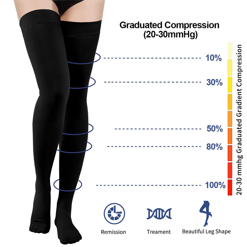 Evolyline Medical Compression Stockings, 20-30 mmHG Support Stockings for Men and Women, Medical Class 2 Thigh Stockings, Prevent Varicose Veins (Beige) Black L - NewNest Australia