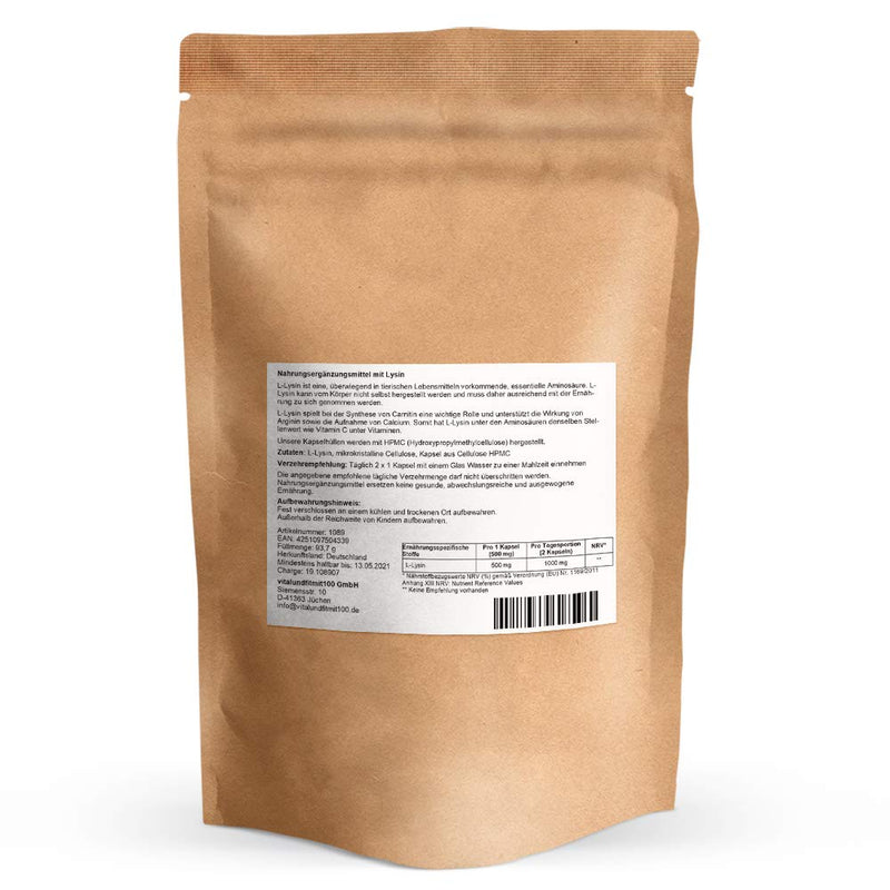 L-Lysine Capsules 150 Capsules Of 500 Mg - Essential Amino Acid - Premium Quality - 100% Vegan - Gluten Free, Lactose Free - No Preservatives - No Additives And Additives - NewNest Australia