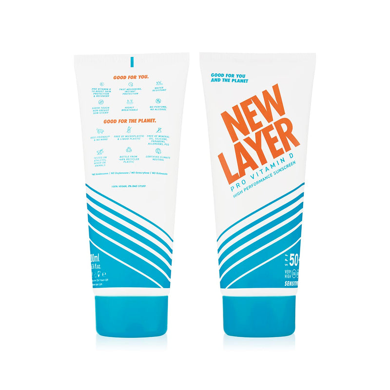 NEW LAYER Sunscreen Sensitive | SPF 50+ | Pro Vitamin D | Free from microplastics | Reef friendly | Free from octocrylenes | Waterproof | Climate neutral (200ml) (SPF50+ sensitive) SPF50+ sensitive - NewNest Australia
