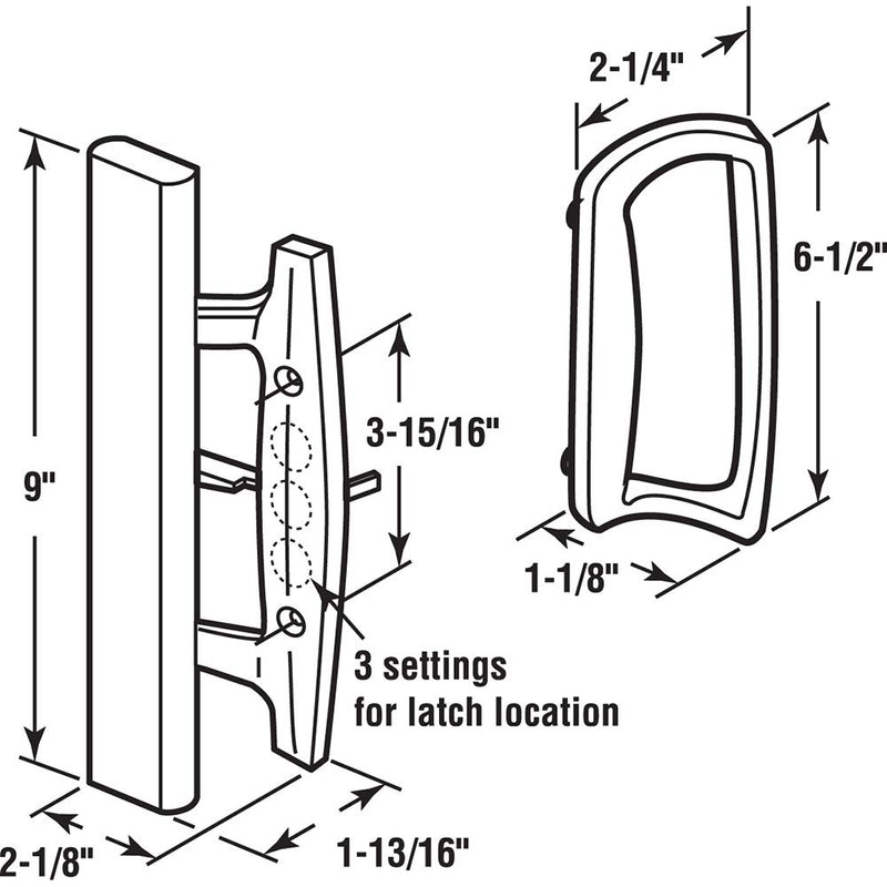 Prime-Line MP1131 Sliding Glass Door Handle, 3-15/16 in, Diecast, Mortise/Hook Style, 1 Set, Black/Wood - NewNest Australia