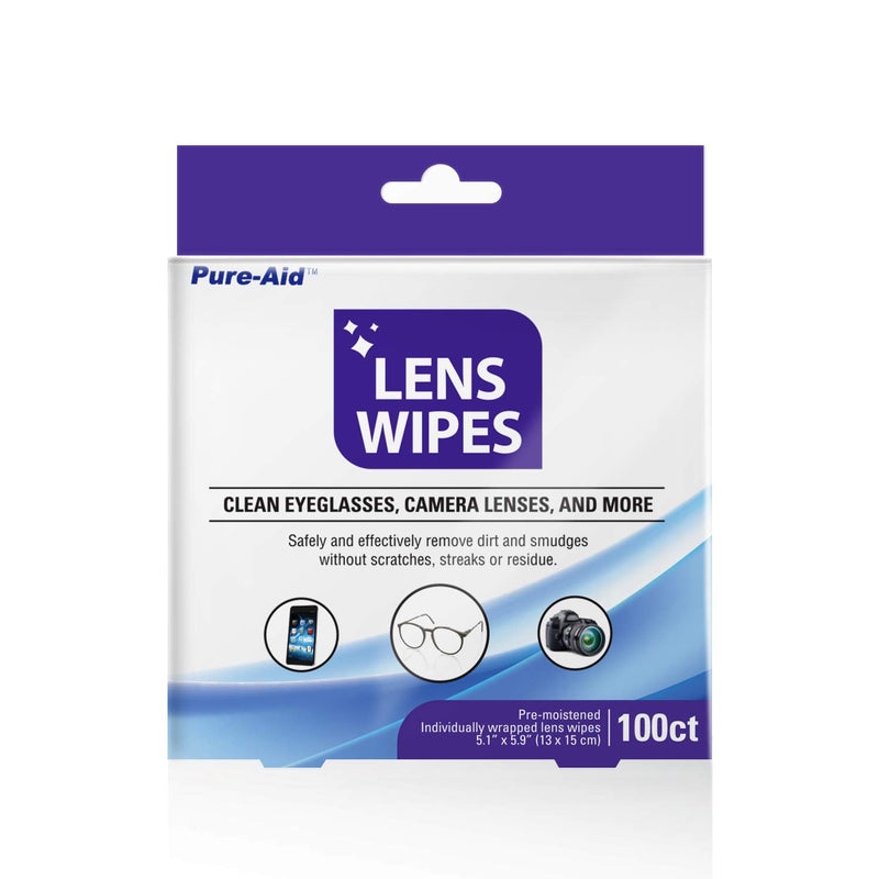 Pure-Aid Lens Wipes, Cleans Eyeglasses, Camera Lenses, Smart Phones and More - 100ct (Individually Wrapped Wipes) per pack (1pk) Lense Wipes 100ct (1pk) - NewNest Australia
