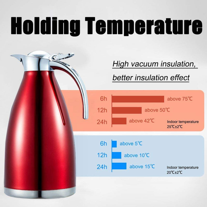 Vacuum Jug 304 Stainless Steel Double-Wall Thermal Carafe Coffee Pot Anti-Leakage Anti-Splashing Juice Milk Tea Pot Insulation (Red, 1L) Red - NewNest Australia