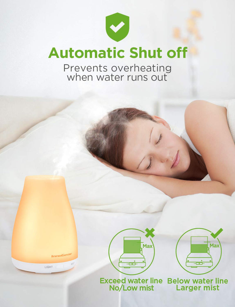 InnoGear Essential Oil Diffuser, Upgraded Diffusers for Essential Oils Aromatherapy Diffuser Cool Mist Humidifier with 7 Colors Lights 2 Mist Mode Waterless Auto Off for Home Office Room, Basic White - NewNest Australia