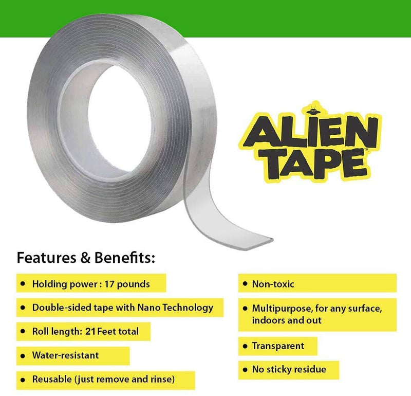 Alientape by Bell+Howell Nano Double Sided Tape, Multipurpose Removable Adhesive Transparent Grip Mounting Tape Washable Strong Sticky Heavy Duty for Carpet Photo Frame Poster Décor As Seen On TV - NewNest Australia