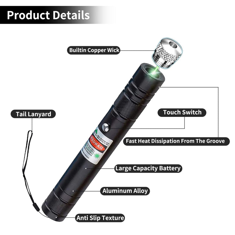 Green Laser Pointer Long Range High Power Flashlight,Rechargeable Pointer for USB,with Star Cap Adjustable Focus Suitable for Projecto - NewNest Australia