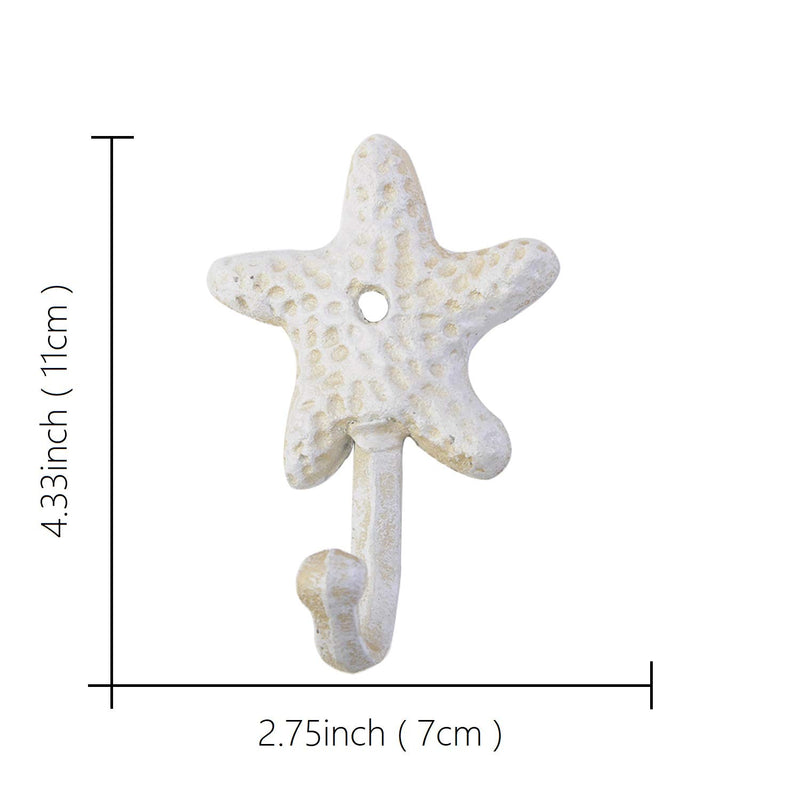 NewNest Australia - ZILucky Set of 3 Starfish Seashell Crab Cast Iron Decorative Wall Hooks Coats Aprons Hats Towels Hooks Beach Ocean Theme Chic Metal Hooks (White) White 