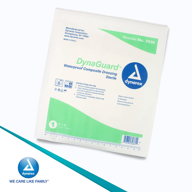 Dynarex DynaGuard Waterproof Dressings, Sterile, Four-Layer Composite Dressing, Protects and Offers Optimal Moist-Environment, Bordered - 6" x 6", 1 Box of 10 Waterproof Dressings 10 Count/6 X 6 Inch - NewNest Australia