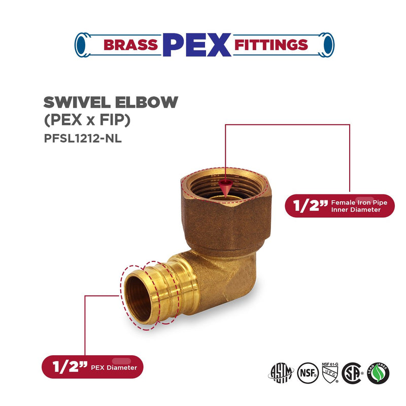 Supply Giant QGTM1212-OM 1/2 Inch Swivel Elbow X FIP, Lead Free DZR Brass Construction, Barb, Compatible w/PEX Pipe, Low-Cost Plumbing Connection System & Durability, 31 - NewNest Australia