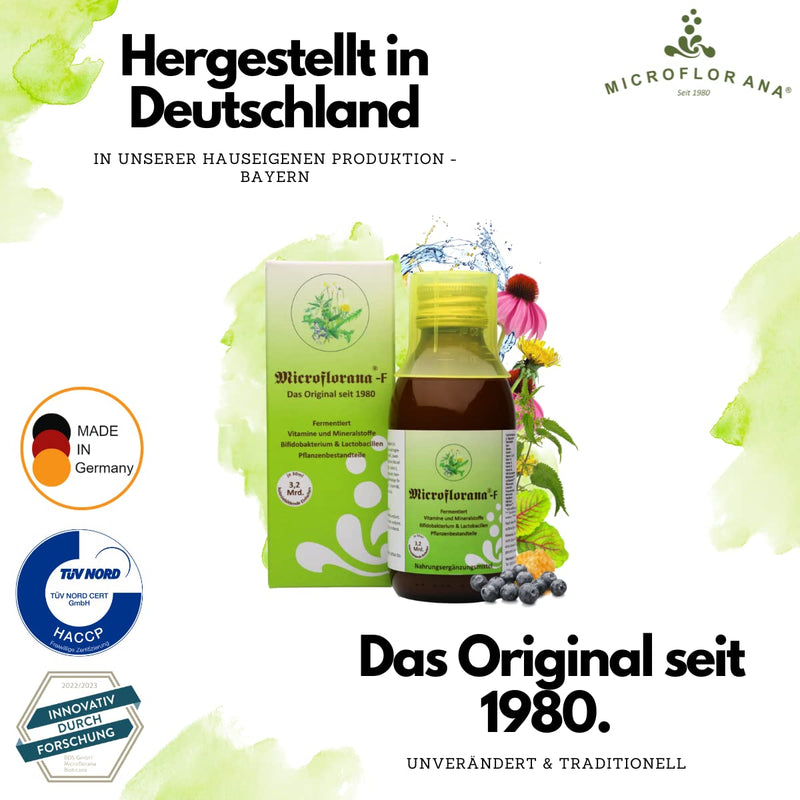 Microflorana -F - Probiotics - Intestinal Cleansing - Colonial Bacterial Strains - Vitamins And Minerals - Including Dosing Aid - Plant Components - Liquid Probiotics - Since 1980-150 Ml 150 - NewNest Australia
