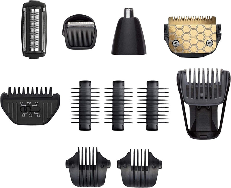 BaByliss Men 11-in-1 Titanium Multi-Grooming Kit Waterproof Twill Hair Trimmer, Beard Trimmer, Nose Hair Trimmer, Eyebrow, Detail Trimmer and Multifunctional Trimmer, Includes Bag, Silver Black MT861E - NewNest Australia