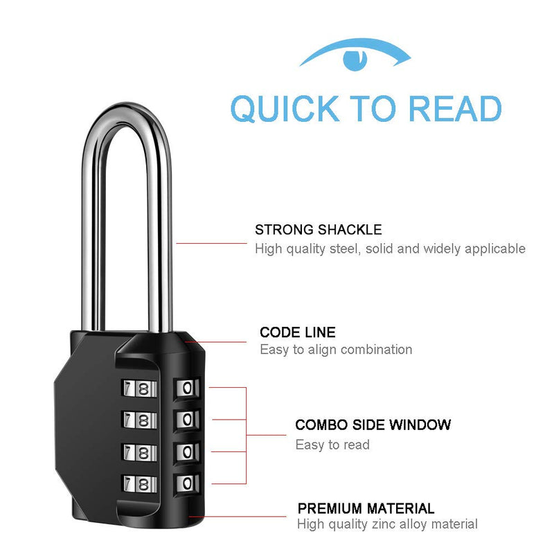 Disecu 4 Digit Combination Lock 2.2 Inch Long Shackle and Outdoor Waterproof Resettable Padlock for Gym Locker, Hasp Cabinet, School, Fence, Gate (Black,Pack of 2) Black - NewNest Australia