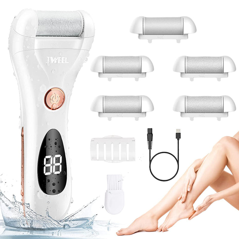 Electric Callus Remover, Rechargeable Foot File Hard Skin Remover Pedicure Tools for Feet Electronic Callus Shaver Waterproof Pedicure kit for Cracked Heels and Dead Skin with 3 Roller Heads White & Chrome Golden - NewNest Australia