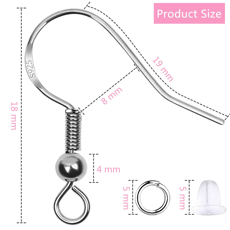 925 Sterling Silver Earring Hooks, 300 Piece Earring Making Kit with Hypoallergenic Earring Hooks, Jump Rings and Clear Rubber Earring Backs for DIY Jewelry Making (Silver) - NewNest Australia