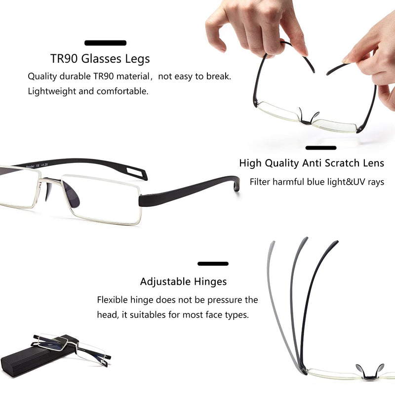 EYEURL Reading Glasses with Ultralight TR90 Glasses Frame Reading Aid Made of Metal Frame with Glasses Case for Men and Women Anti-Blue Light Reading Glasses Black 2.0 x - NewNest Australia